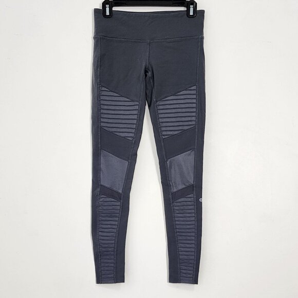 ALO Yoga Gray Moto Leggings Nylon Spandex Mesh Active Running Workout Gym Fit - Picture 16 of 16